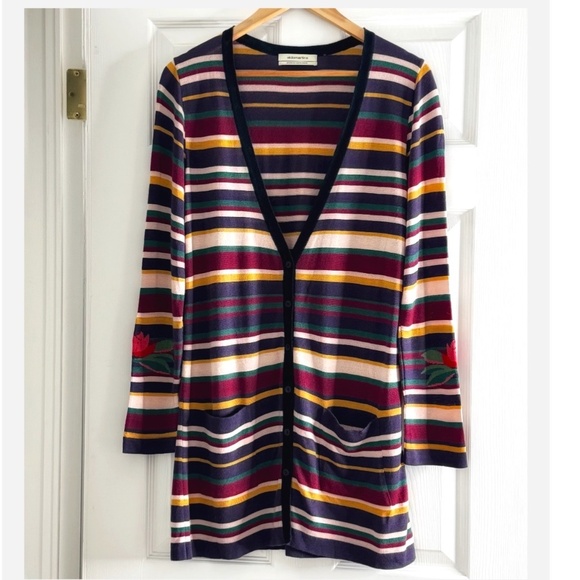 Aldo Martins Striped Cardigan Button Front VNeck Multi Color Sweater Lightweight - Picture 1 of 15